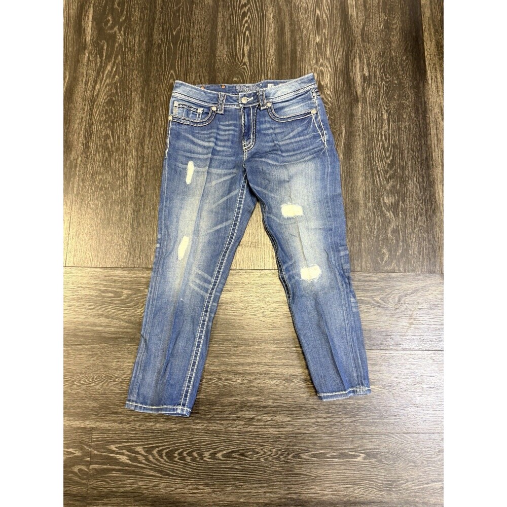 Miss Me Jeans Boyfriend Capri, Mid-Rise, Thick Stitch, Medium Wash Size 28